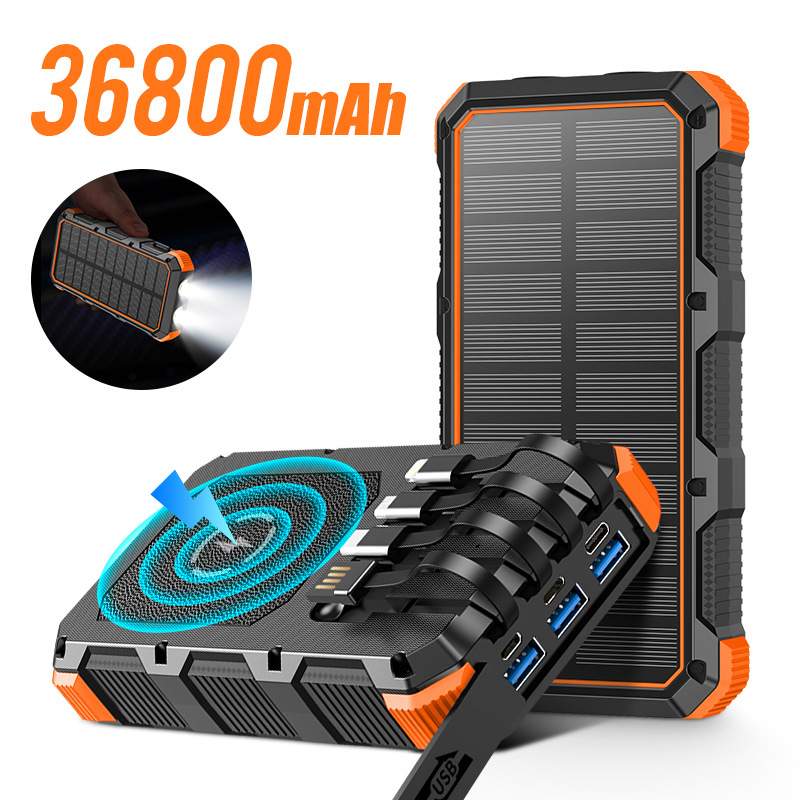Solar Charger Panel Foldable - Solar Power Bank 36800mAh with Cable