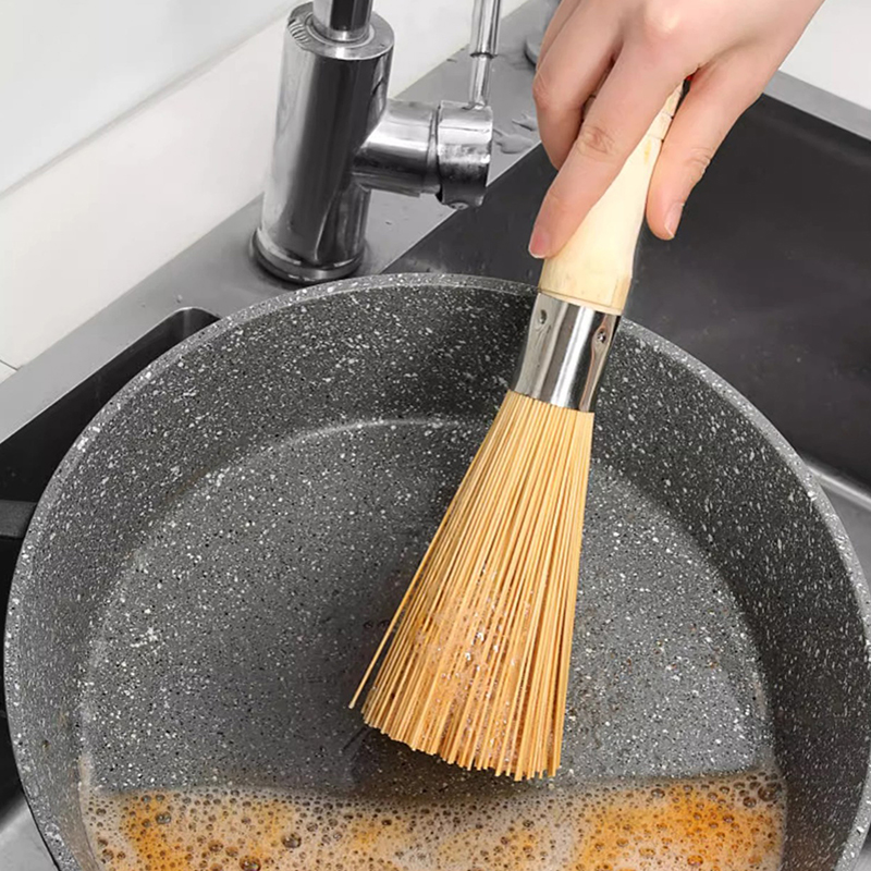 Dish Brush Bamboo - Natural Bamboo Pot Brush Long Handle